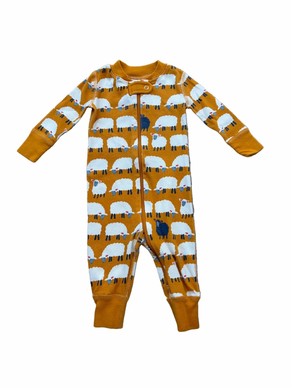 Hanna Andersson Size 60, 3-6 Months Gold Counting Sheep Organic Zip Sleeper
